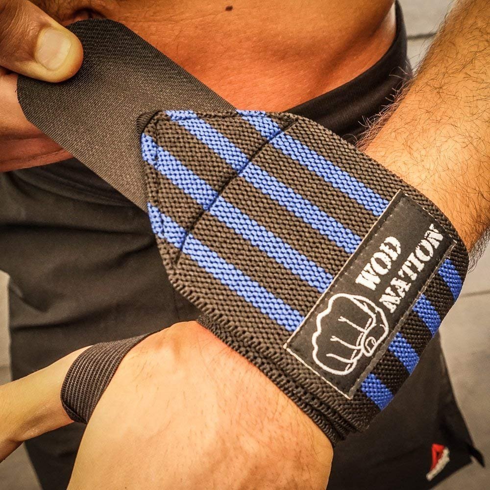 WOD Nation Wrist Wraps for Weightlifting, 12” Professional Gym Wrist Straps w/Thumb Loop Men & Women, Wrist Support Wraps for Strength Training, Powerlifting & Bodybuilding (Black/DK Blue)