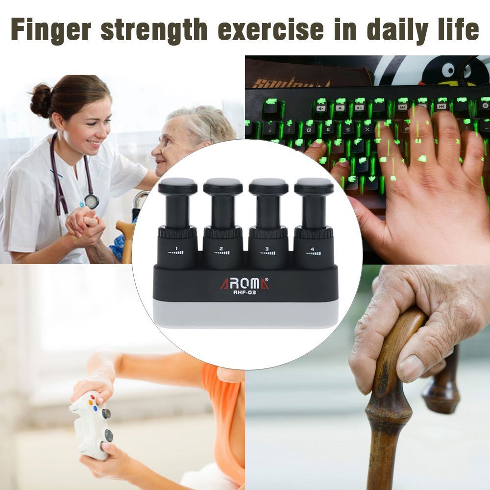 Finger Strengthener,4 Tension Adjustable Hand Grip Exerciser Ergonomic Silicone Trainer for Guitar,Piano,Trigger Finger Training, Arthritis Therapy and Grip, Rock climbing (AHF-03)