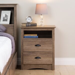 Prepac's Fremont 2 Drawer Nightstand: Elegant Bedroom Furniture, Bedside Table with Open Shelf, 23.25"W x 16"D x 28"H, Drifted Gray - DDC-2428