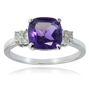 Ice Gems Sterling Silver African Amethyst and Cushion-cut Ring, Size 9