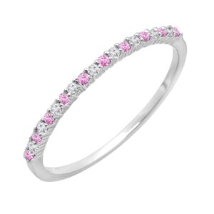 dazzlingrock collection round pink sapphire & white diamond ladies wedding stackable ring in 14k white gold, size 8