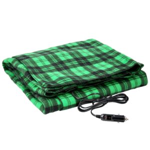 heated blanket - 12-volt electric blanket for car, truck, suv, or rv - portable winter car accessories for camping or travel by stalwart (green plaid)