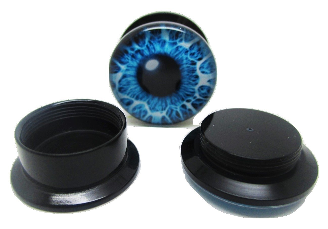 Pierced Republic Blue Eye Ear Plugs - Acrylic - Screw on - New *Pair* - 8 Sizes (0 Gauge (8mm))