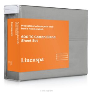 Linenspa 600 Thread Count Ultra Soft, Deep Pocket Cotton Blend Sheet Set - Twin - Stone