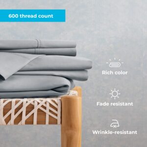 Linenspa 600 Thread Count Ultra Soft, Deep Pocket Cotton Blend Sheet Set - Twin - Stone