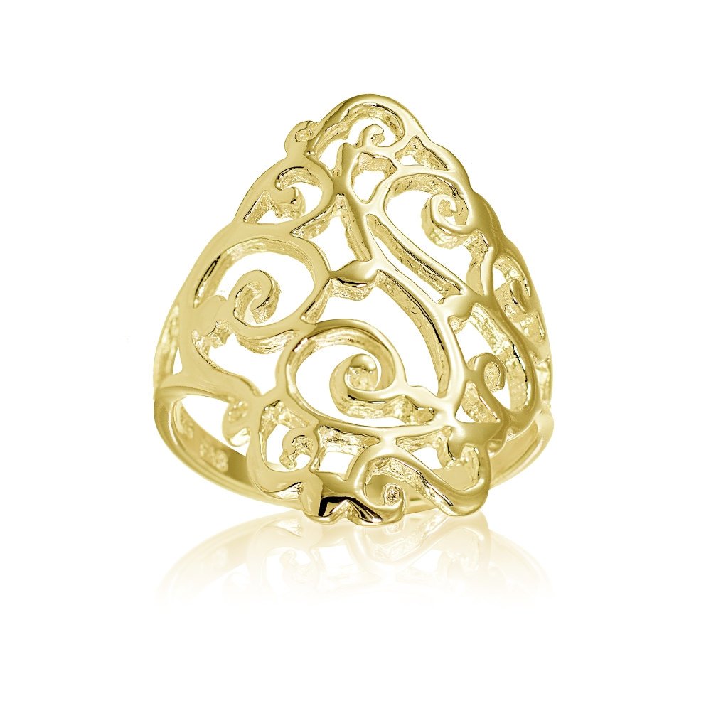 Hoops & Loops Yellow Gold Flashed Sterling Silver Filigree Celtic Floral Swirl Ring, Size 8