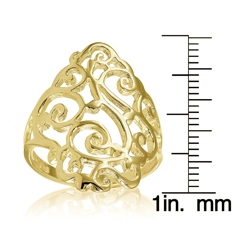 Hoops & Loops Yellow Gold Flashed Sterling Silver Filigree Celtic Floral Swirl Ring, Size 8