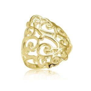 Hoops & Loops Yellow Gold Flashed Sterling Silver Filigree Celtic Floral Swirl Ring, Size 8