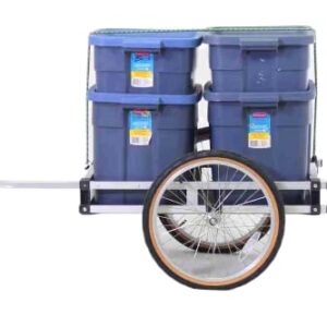 WIKE Heavy Duty Aluminum Flatbed Bike Trailer: Inside Cargo dims 56cmWx77cmL, max Payload 125lbs - Comes with Easy-Install Steel Bike Hitch, Steel-Reinforced Aluminum towbar, 2-20" Pneumatic Wheels