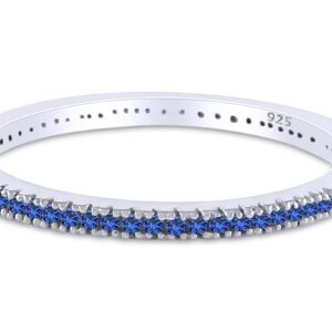 Jewel Zone US Simulated Blue Sapphire Eternity Stackable Wedding Ring in 14k White Gold Over Sterling Silver (1/5 Ct)