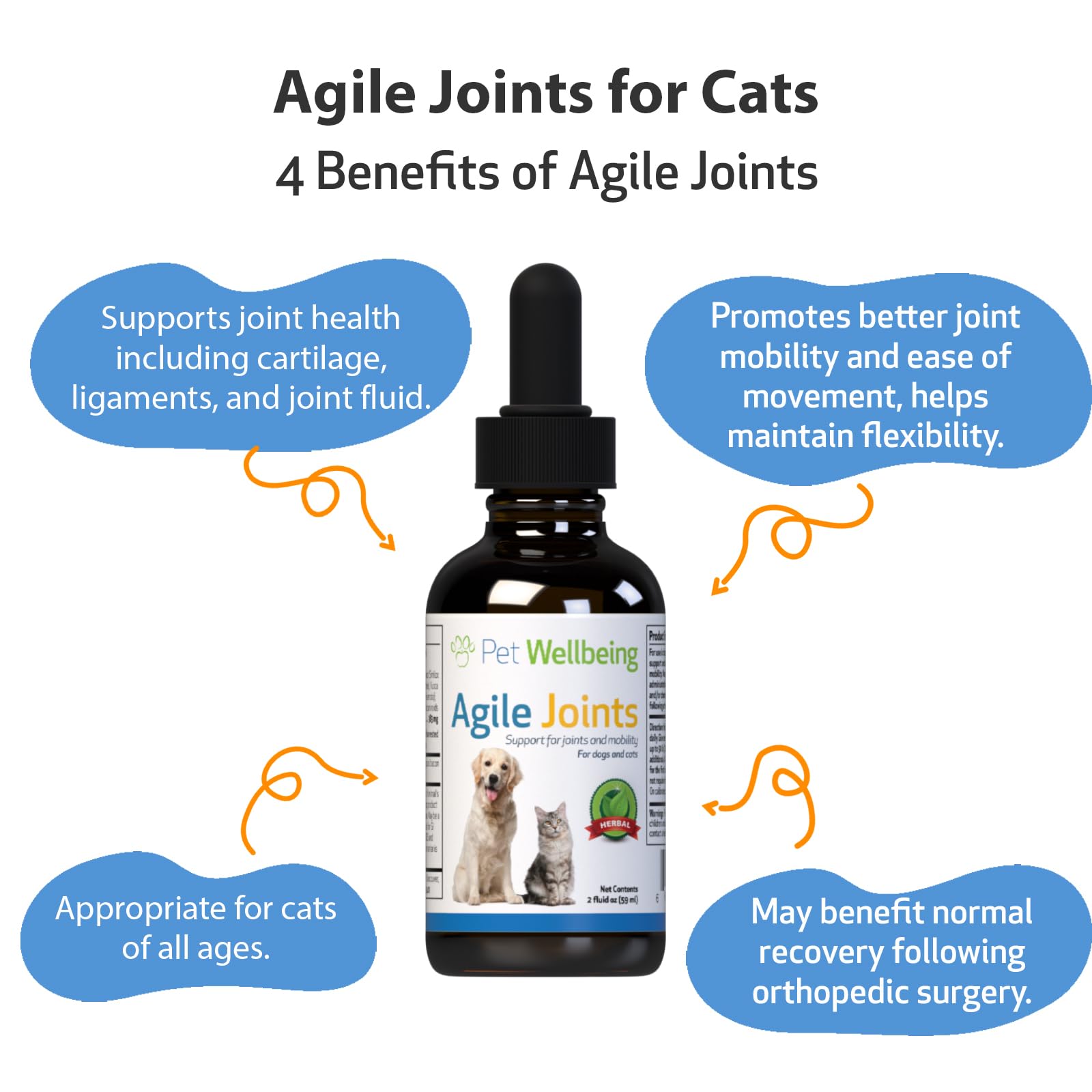 Pet Wellbeing Agile Joints for Cats - Vet-Formulated - Joint Health, Mobility, Ease of Movement - Natural Herbal Supplement 2 oz (59 ml)