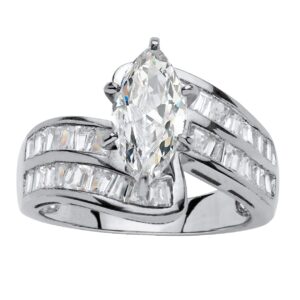 palmbeach platinum-plated sterling silver marquise cut cubic zirconia engagement ring sizes 7-12 size 8