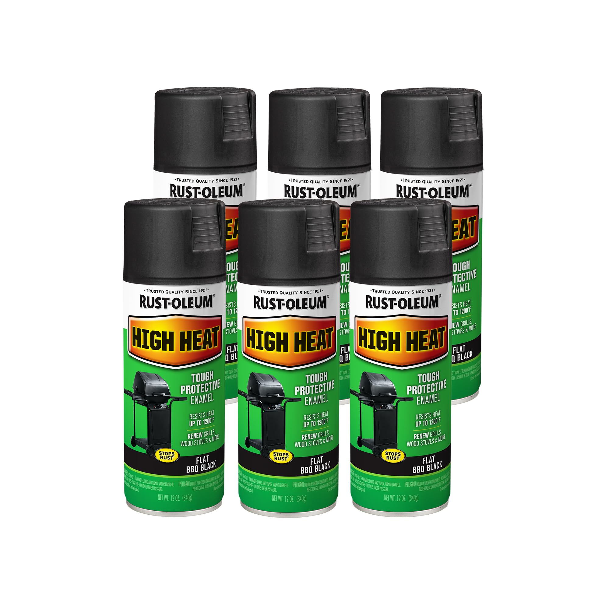 Rust-Oleum 7778830-6PK High Heat Enamel Spray Paint, 12 oz Bar-B-Que Black, 6 Pack