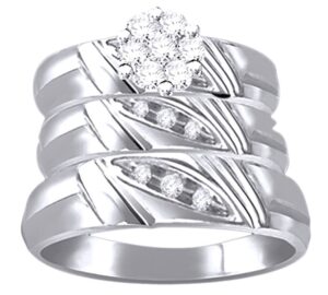 jewel zone us white natural diamond engagement and wedding trio band ring set in14k white gold over sterling silver (0.16 cttw)