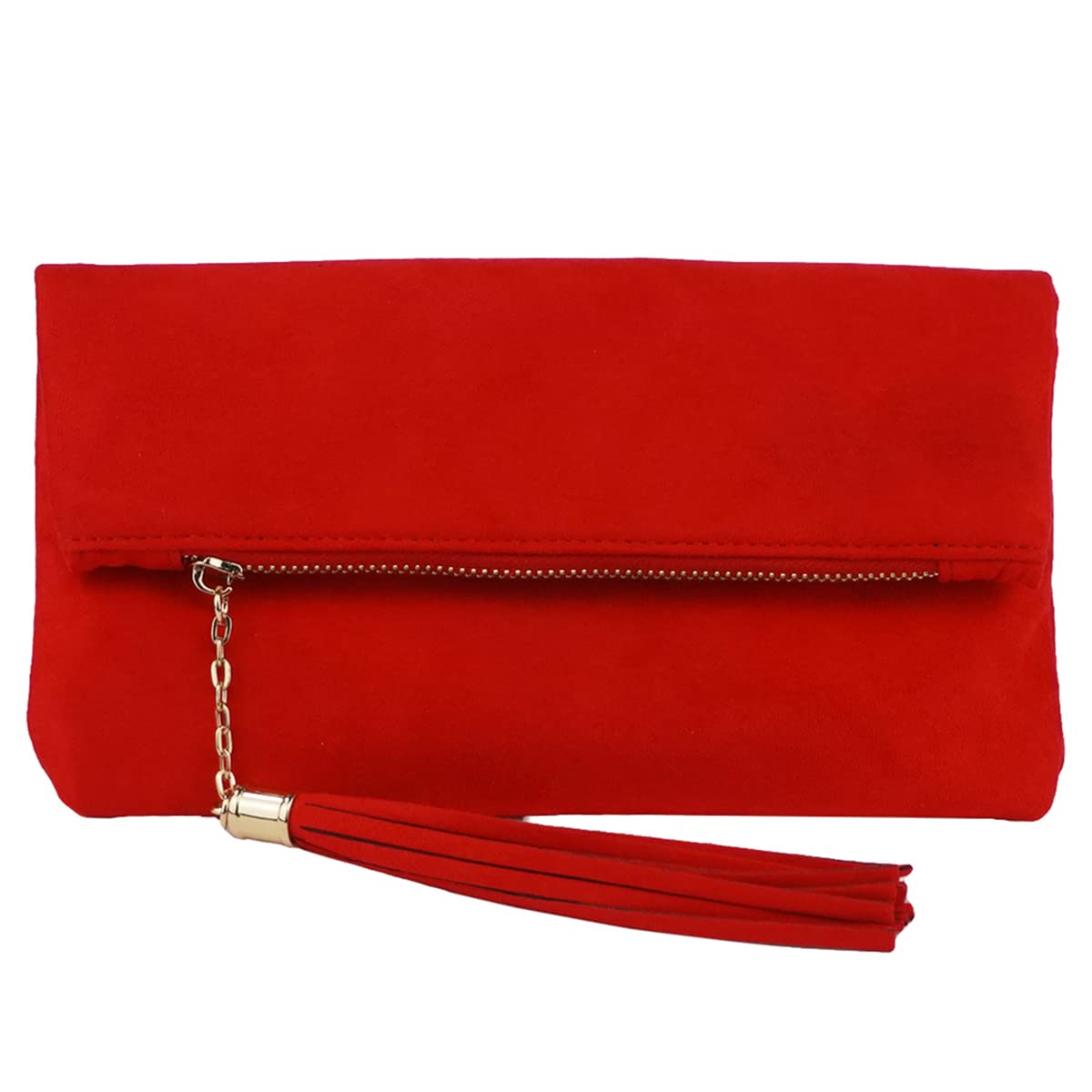 JNB Women's Microsuede Foldover Mini Pouch (Red)