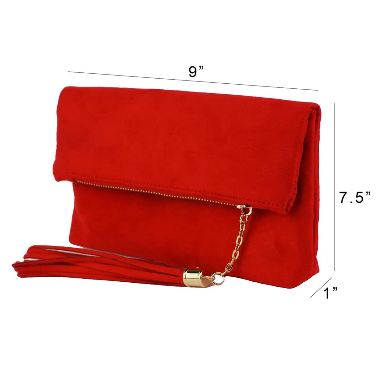 JNB Women's Microsuede Foldover Mini Pouch (Red)