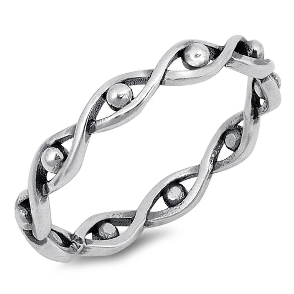 Oxidized Infinity Knot Bead Evil Eye Ring .925 Sterling Silver Band Size 5