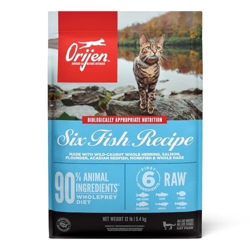 ORIJEN® Dry Cat Food, Grain Free, Premium, High Protein, Fresh & Raw Animal Ingredients, Six Fish, 12lb