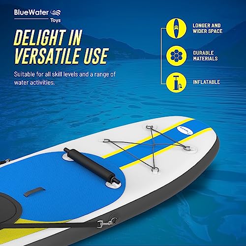 Blue Water Toys Inflatable Crossover Stand Up Paddle Board/Kayak Kit - Pump, Backpack, Coil Leash, Paddles, Detachable Seat, SUP 300 Pound Limit, 10 Feet by 32 Inches