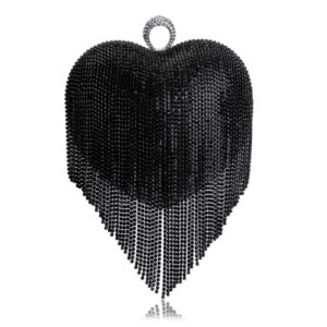 flada rhinestone handbag for women dazzling heart shaped cluth purse and evening bag, blue, medium