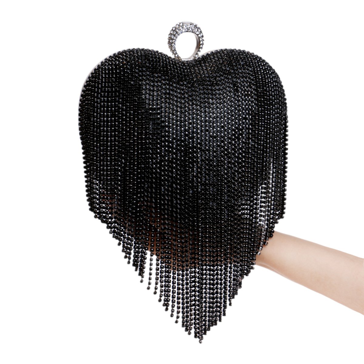 Flada Rhinestone Handbag for Women Dazzling Heart Shaped Cluth Purse and Evening Bag, Blue, Medium