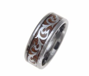 arthur's jewelry genuine inlay hawaiian koa wood shiny scroll band ring tungsten comfort fit 8mm size 9