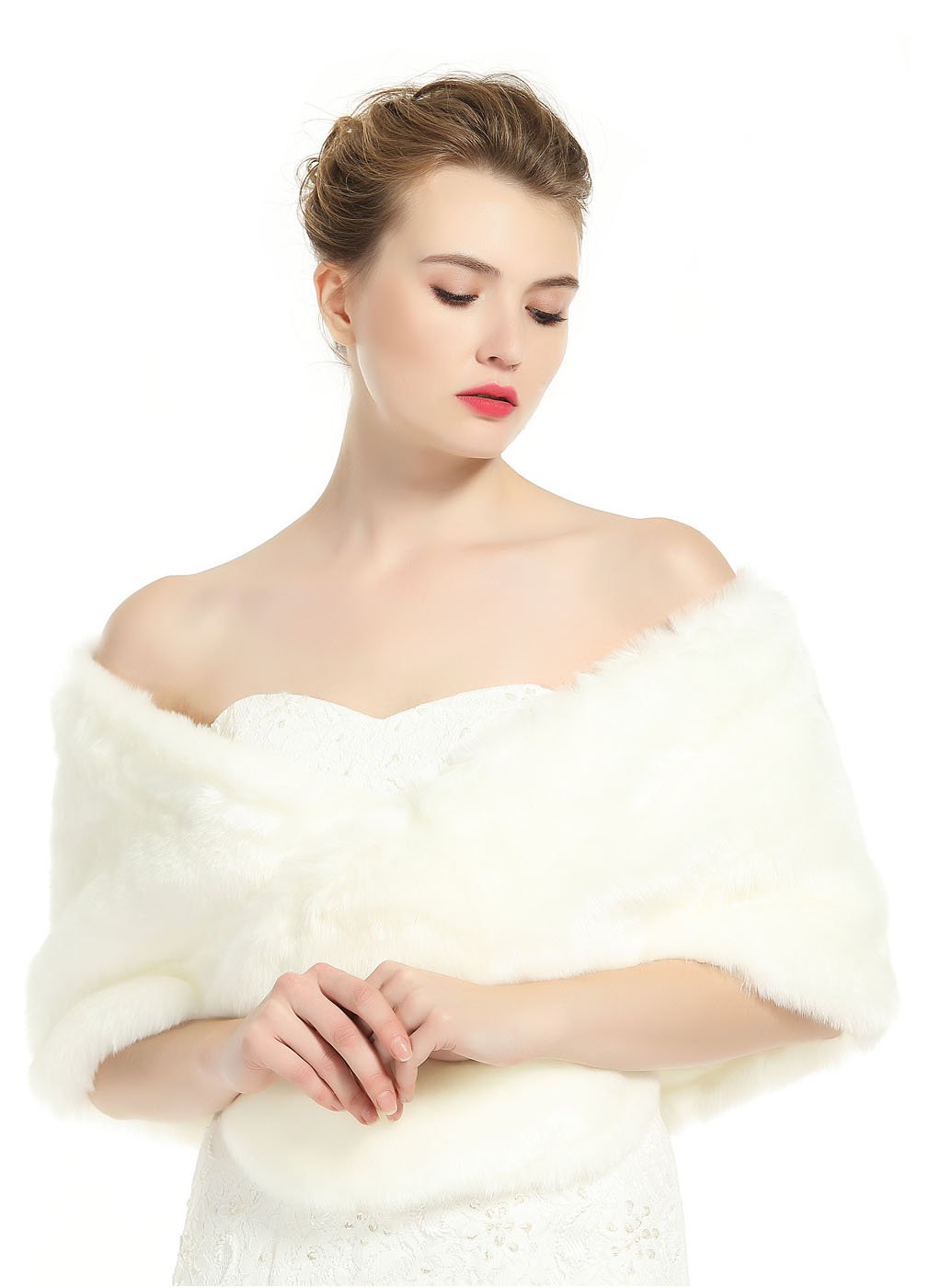 BEAUTELICATE Luxury Bridal Party Evening/Wedding Faux Fur Shawl Wrap Stole