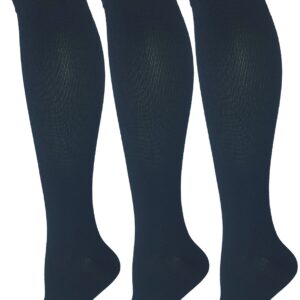 3 Pair Navy Blue Small/Medium Ladies Compression Socks, Moderate/Medium Compression 15-20 mmHg. Therapeutic, Occupational, Travel & Flight Knee-High Socks.