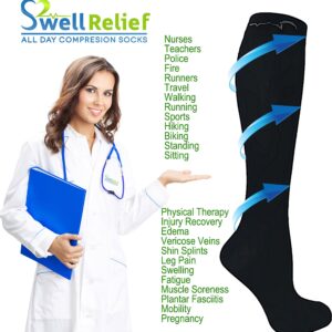 3 Pair Navy Blue Small/Medium Ladies Compression Socks, Moderate/Medium Compression 15-20 mmHg. Therapeutic, Occupational, Travel & Flight Knee-High Socks.