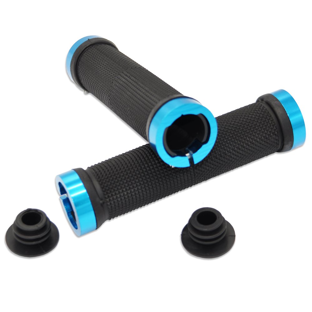 Labego Bicycle Handlebar Grips Double Lock on Locking Aluminum Grips(Blue)