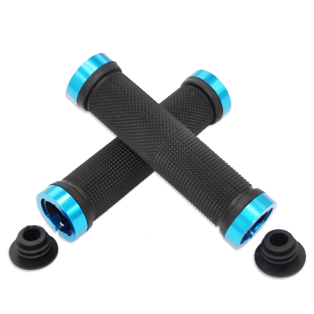 Labego Bicycle Handlebar Grips Double Lock on Locking Aluminum Grips(Blue)