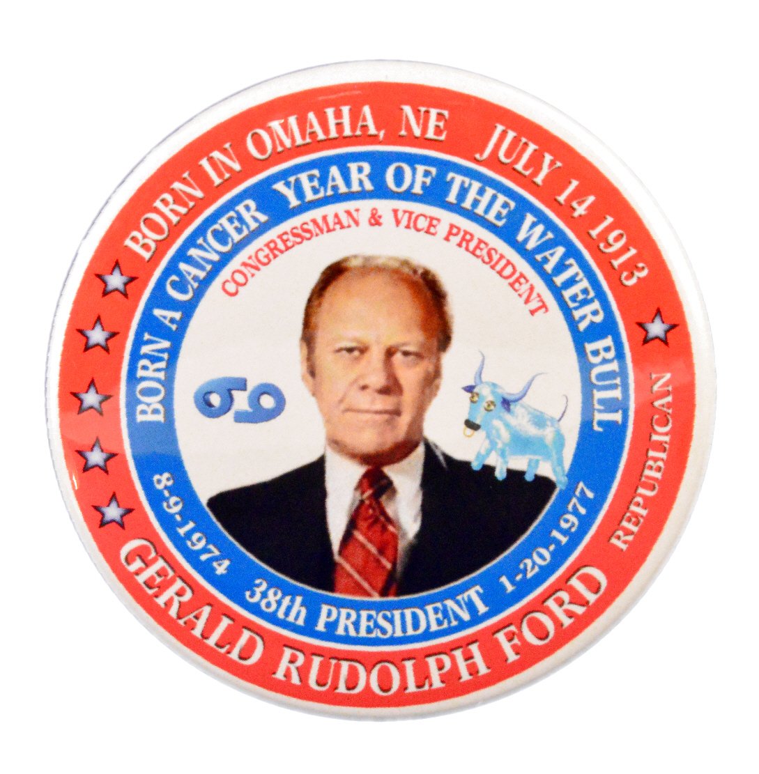 Pack-1 Gerald Ford (Cancer Water Bull) 38th President 2.25" Pin-Back Button (2.25")