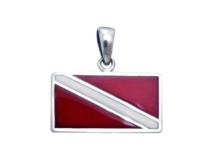 jewelry trends sterling silver scuba diver down flag red enameled pendant