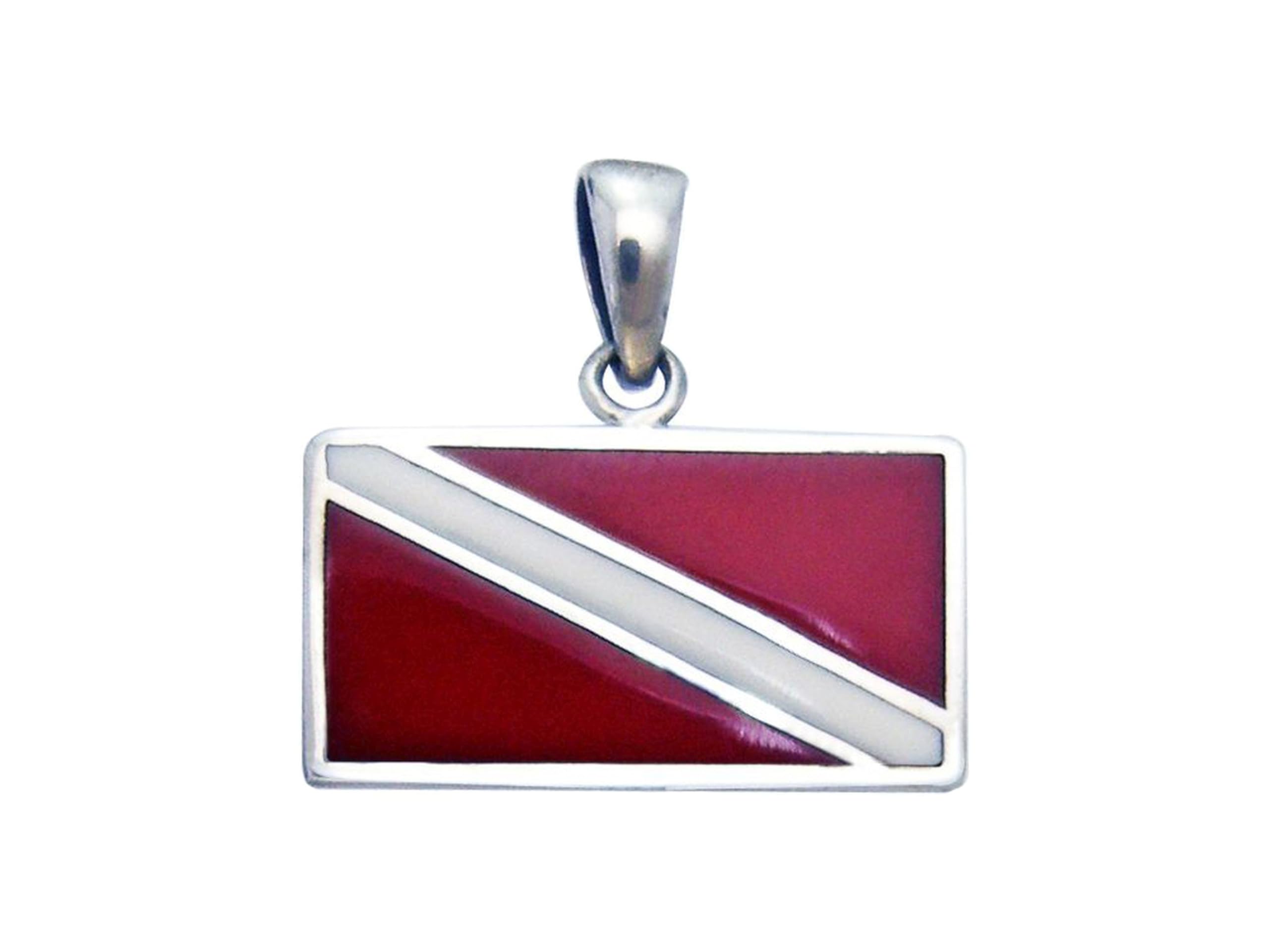 Jewelry Trends Sterling Silver Scuba Diver Down Flag Red Enameled Pendant