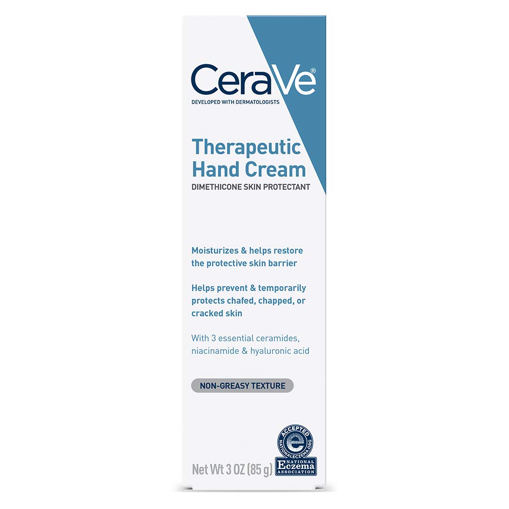 CeraVe Therapeutic Hand Cream for Dry Cracked Hands With Hyaluronic Acid and Niacinamide | Fragrance Free 3 Ounce