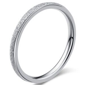 Fashion Month Womens 2mm Stainless Steel Sand Blast Finish Silver Wedding Band Engagement White Gold Domed Ring Size 7