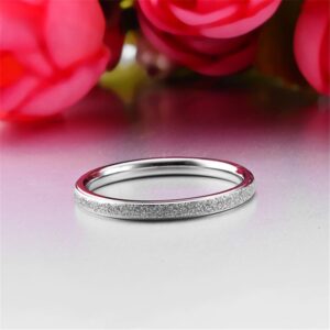 Fashion Month Womens 2mm Stainless Steel Sand Blast Finish Silver Wedding Band Engagement White Gold Domed Ring Size 7