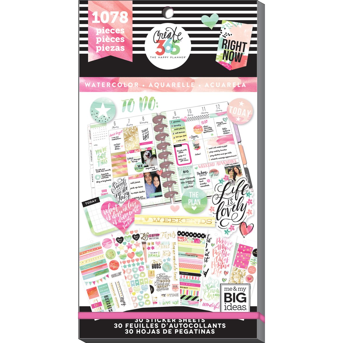 me & my BIG ideas Sticker Value Pack - The Happy Planner Scrapbooking Supplies - Watercolor Theme - Multi-Color & Gold Foil - Great for Projects, Scrapbooks & Albums - 30 Sheets, 1078 Stickers Total