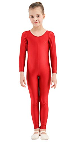 speerise Girls Unitards Gymnastics Long Sleeves Full Body Toddler Ballet Leotards for Kids Costumes, Red, XXL