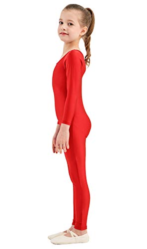 speerise Girls Unitards Gymnastics Long Sleeves Full Body Toddler Ballet Leotards for Kids Costumes, Red, XXL