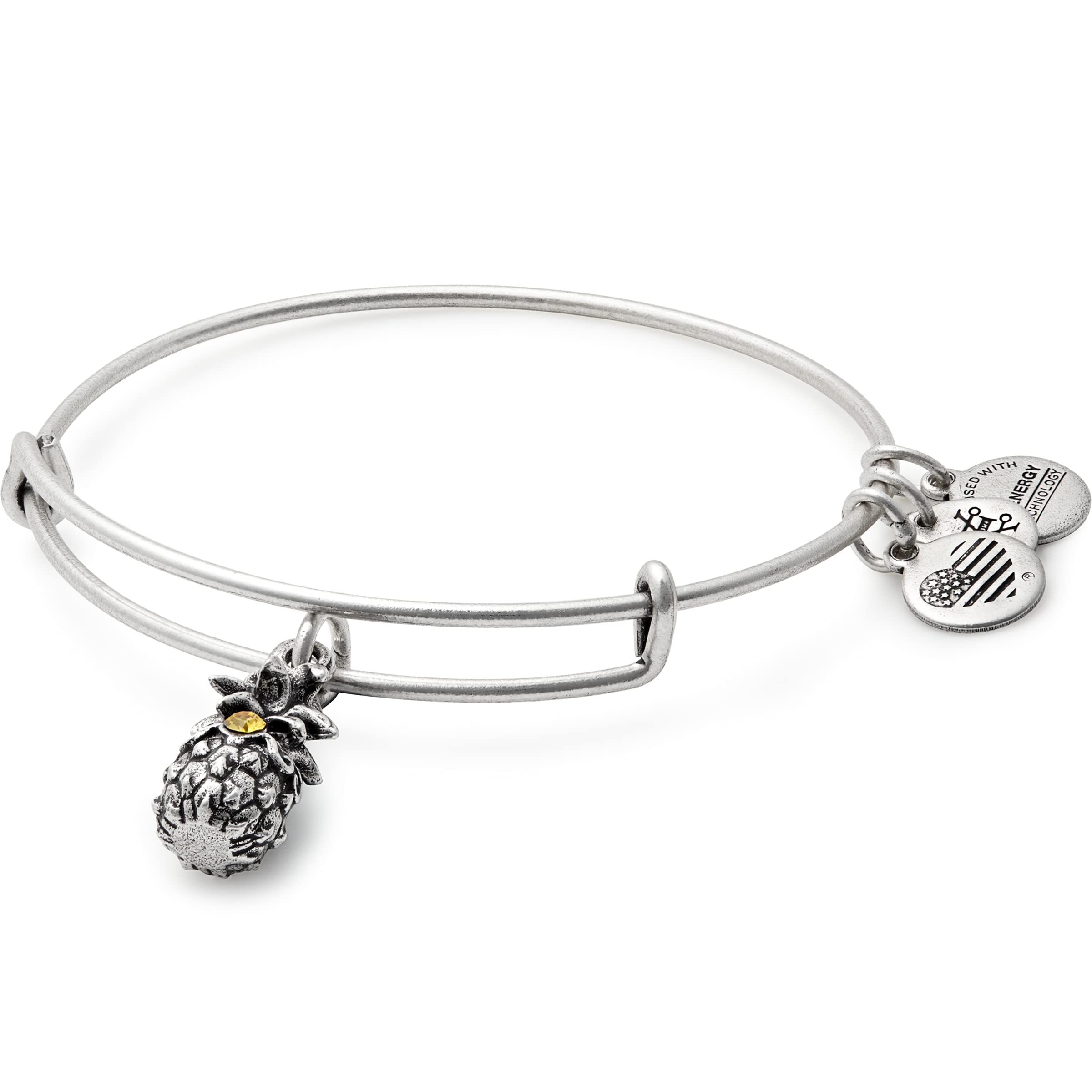 Alex and Ani Path of Symbols Expandable Bangle for Women, Pineapple Charm, Rafaelian Silver Finish, 2 to 3.5 in