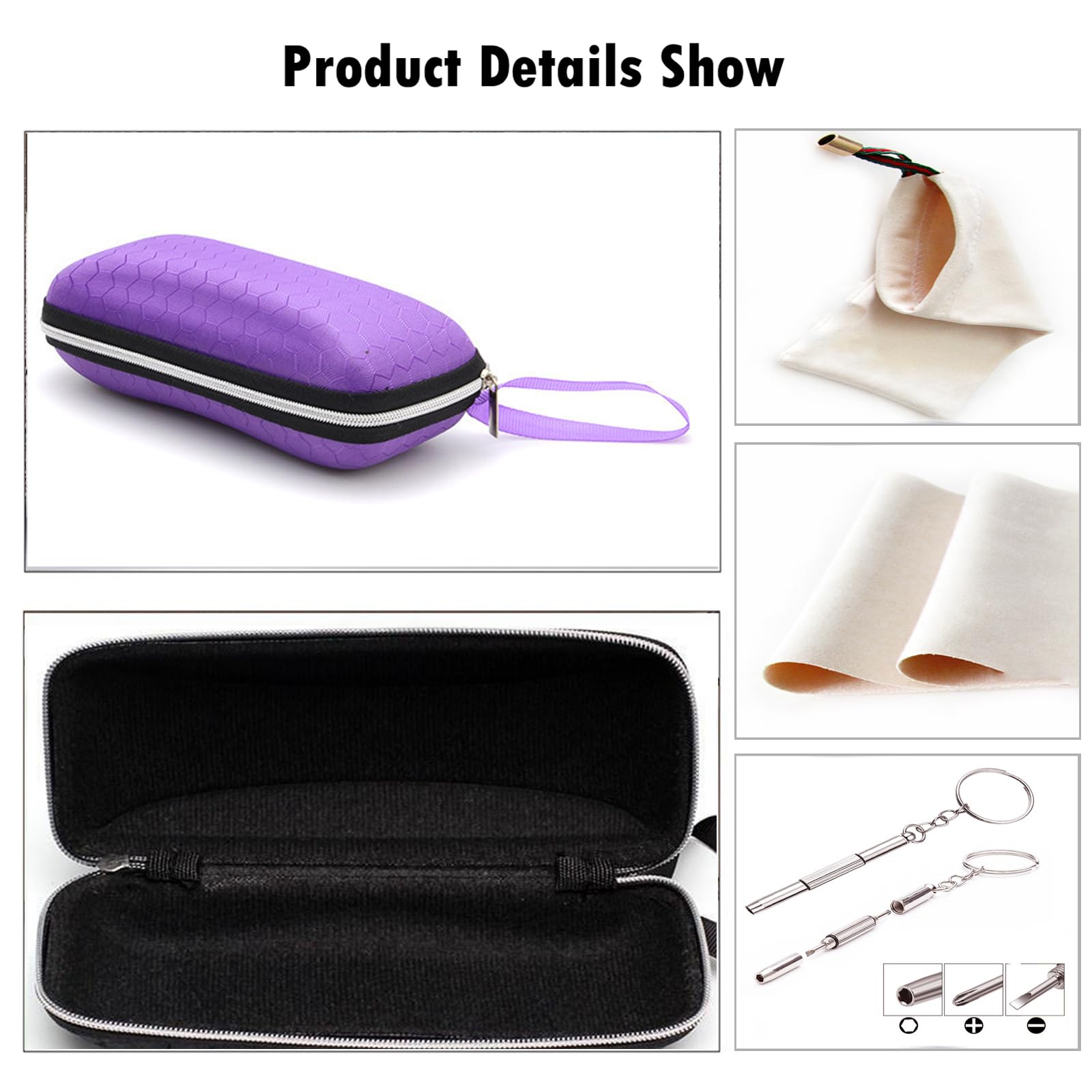 LRZCGB Zipper Eyeglasses Case, Honeycomb Glasses Sunglasses Case Box Protector for Men & Women or Children(Purple)