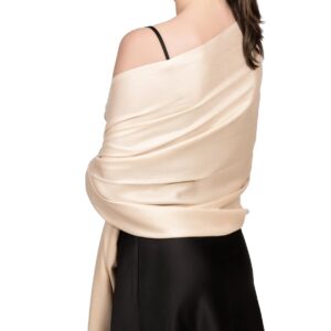 Achillea Large Soft Silky Pashmina Shawl Wrap Scarf in Solid Colors (Cream/Beige)