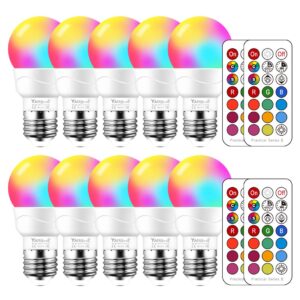 yangcsl led light bulbs 40w equivalent, rgb color changing light bulb with remote control, e26 base, pack of 10