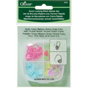 clover 3033 quick locking stitch marker set multicolor, 3" height x 3" length x 1.2" width