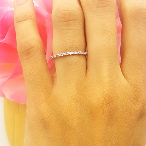 Dazzlingrock Collection Round Pink Sapphire & White Diamond Ladies Wedding Stackable Ring in 10K White Gold, Size 9.5