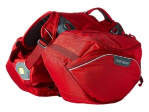 ruffwear, palisades dog pack, multi-day hiking backpack with hydration bladders, red currant, medium