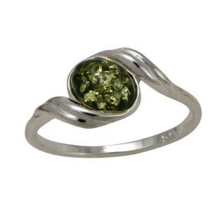 HolidayGiftShops Sterling Silver and Baltic Green Amber Adult Ring Estelle- size 8