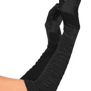 Deceny CB Party Gloves for Women Long Satin Opera Gloves Shirred Elbow Gloves (Normal Size, Black