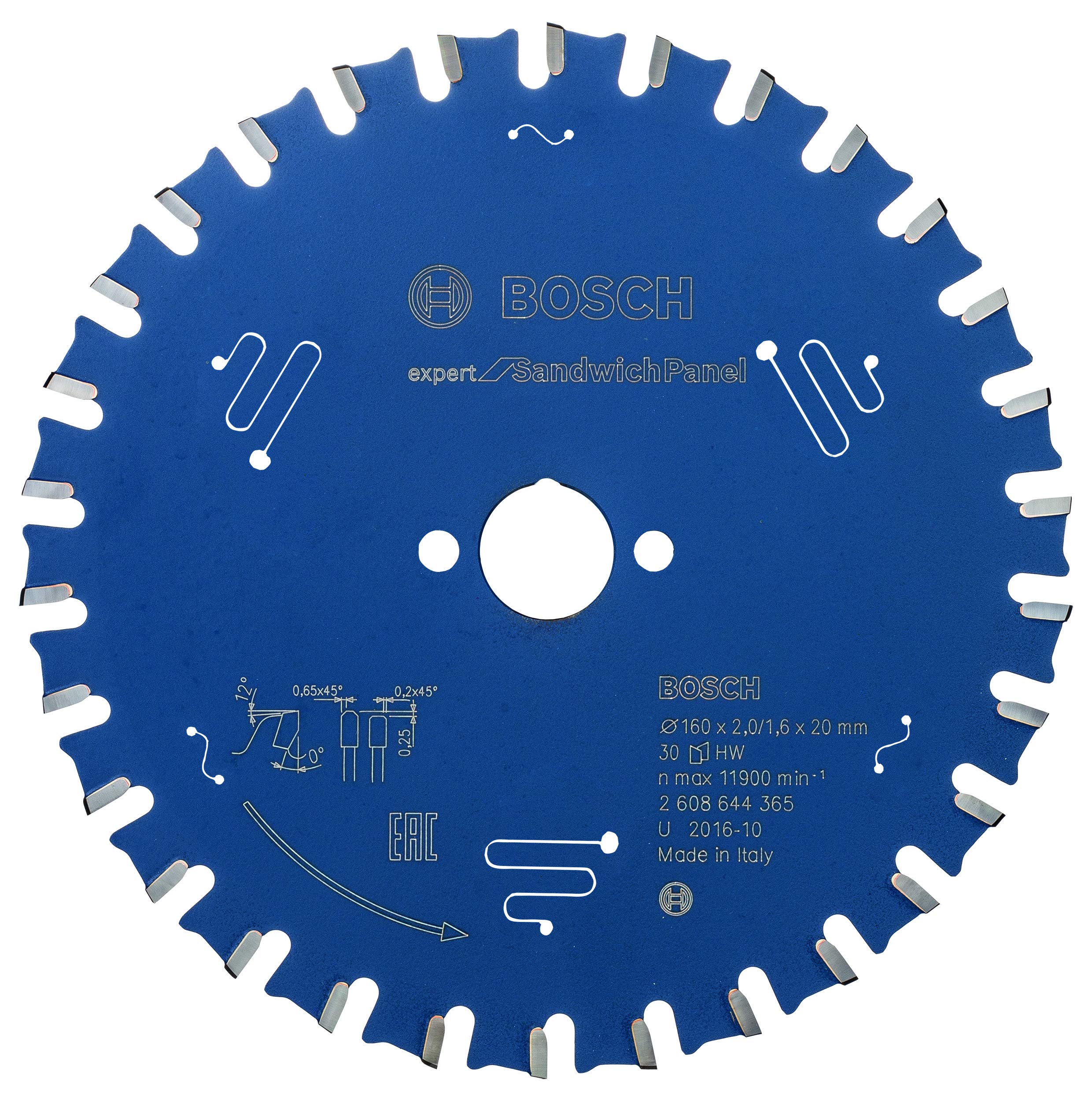 Bosch Accessories 0 W 0 V 2608644365 EX SH H 160x20 mm Circular Saw Blade with 30 Teeth, Blue